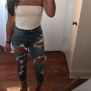 High waisted ripped boyfriend jeans